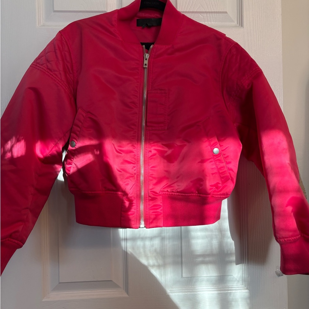 Rag & Bone New York Cropped Hot Pink Bomber Jacket Women’s size Small - Picture 9 of 12